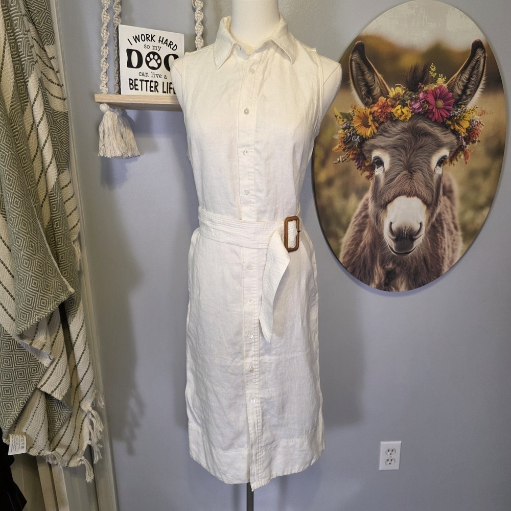 Polo Ralph Lauren Belted Linen Dress Size 0 Sleeveless Cottage Boracay Vacation